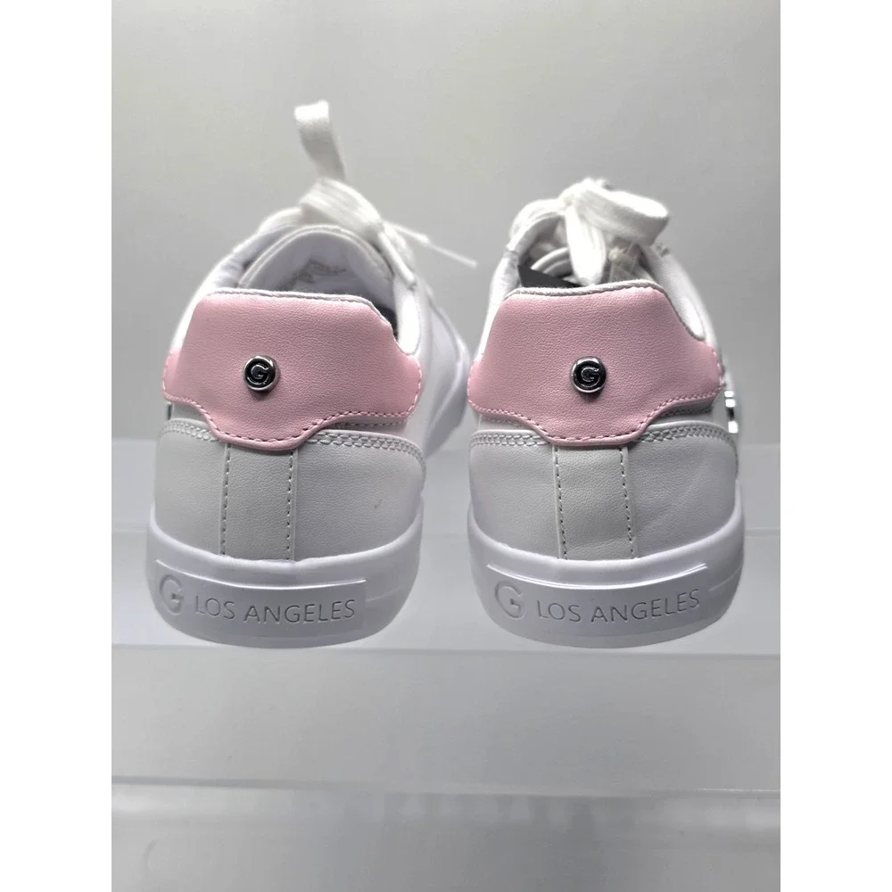 GBG Los Angeles White Pink Lace Up Sneakers with Logo, Star, size 7.5M